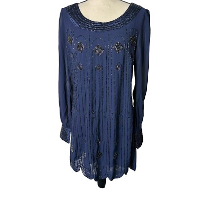 Long Tall Sally Dress Womens Size 10 Blue Beaded Lined Scalloped Hem Formal  | eBay