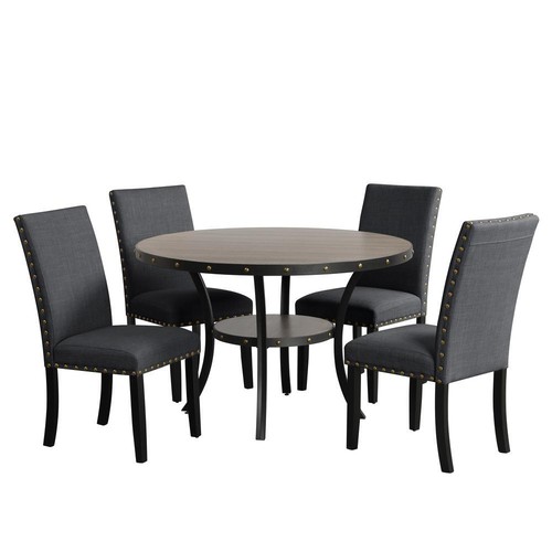 Furniture Crispin 48" Round Melamine Wood Dining Table in Gray - Picture 4 of 5