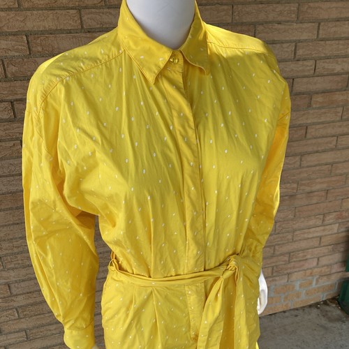 80s Saint Germain banana Yellow white fleck polka dot Jumpsuit Size 3/4 belted - Picture 14 of 24