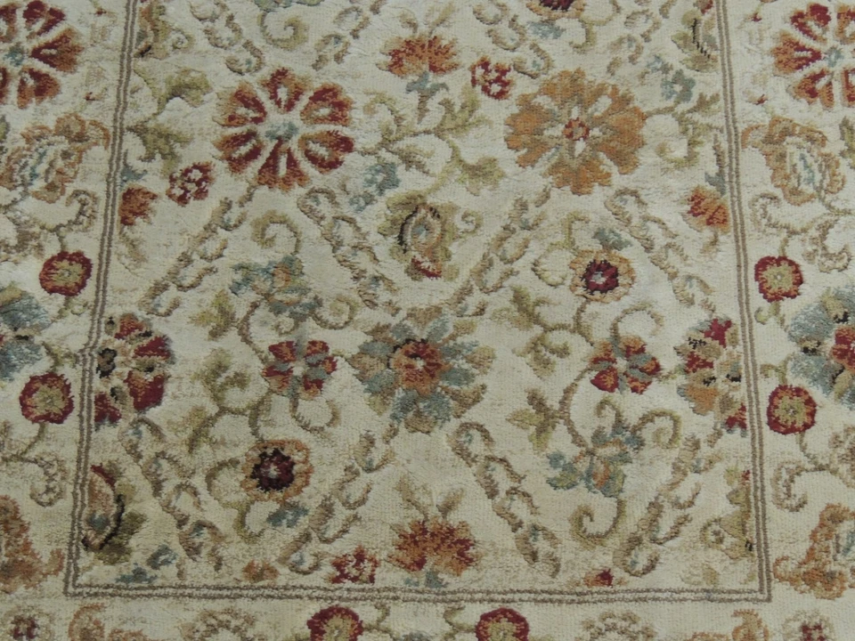 2x7 Silk RUNNER Floral Rug Beige Rust Green “machine made” - Image 3 of 4