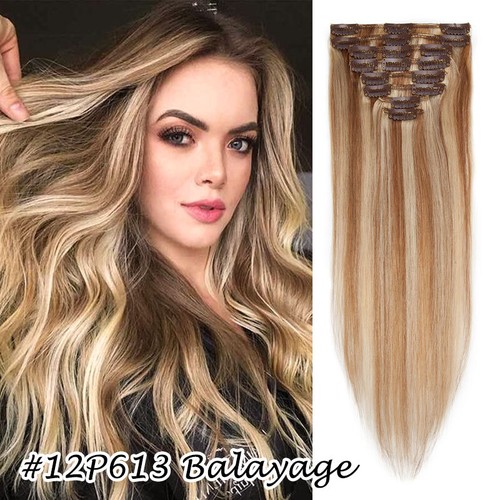 CLEARANCE Clip In Real Remy Human Hair Extensions 8 Pieces Full Head Color Weave - Picture 45 of 59
