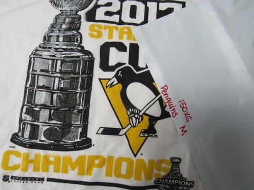 New Pittsburgh Penguins 2017 Champions Kids Size M Medium 5/6 White Reebok Shirt - Picture 4 of 5
