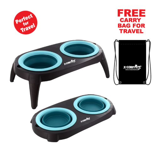 Double Elevated Collapsible Dog Feeder 2 X 590ml Bowls with own Travel Bag - Picture 3 of 6
