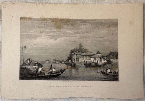 View On A River Near Canton London 1832 W.Floyd Auf Zeichnung S. Prout China - Bild 2 von 2