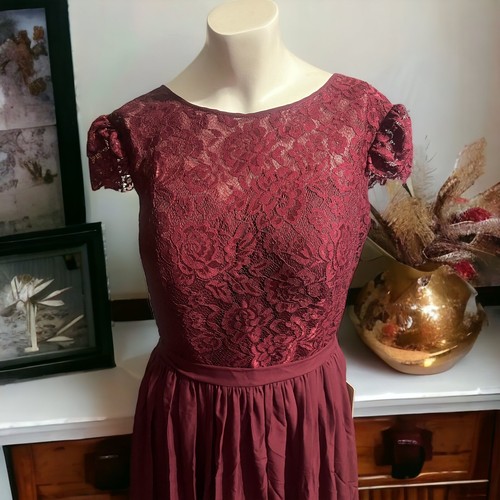 For Her And For Him Burgundy Bridesmaid Dress Size 14 - Picture 3 of 6