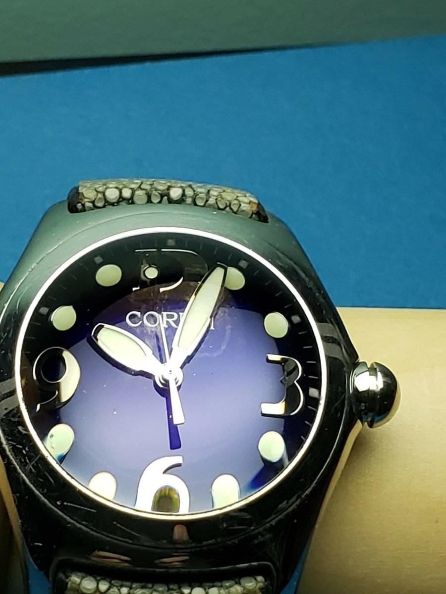 Corum Boutique Bubble Watch Blue Face Leather Men display picture 3