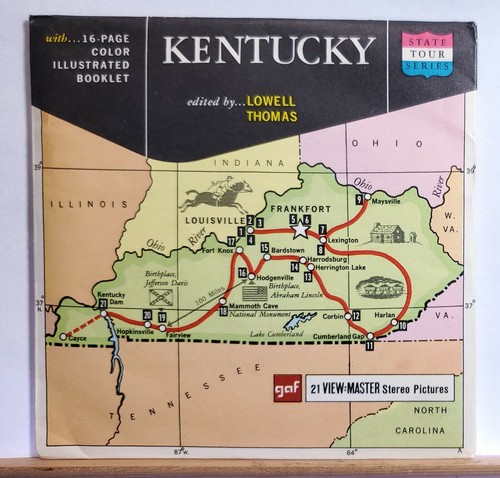 Kentucky State Tour 3-reel Set A845 - GAF G1 ed. A View-Master Map Packet - Picture 1 of 5