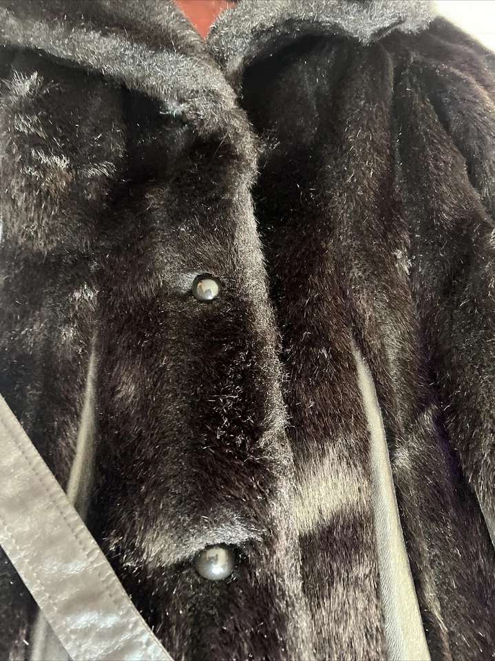 Abrigo largo vintage Betty Rose marrón oscuro sedoso imitación piel/piel sintética sin etiqueta de talla Foto 4 de 4