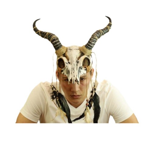Ram Horned Demon Mask - Bone Feathers - Costume Accessory - One Size - Picture 1 of 3