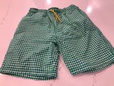 Mini Boden Boys 11-12Y Green White Checked Stretch Swim Trunks Suit Board Shorts