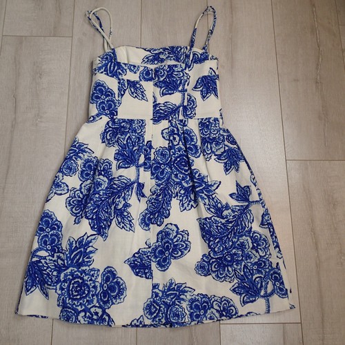 Shoshanna Floral Dress Blue White Sleeveless Sz 6 cotton blend pockets - Picture 11 of 17