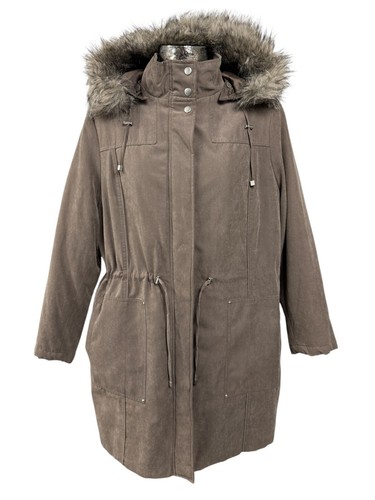 Bonmarche Jacket Coat Size 18 NEW Womens Taupe Detachable Hood Soft EU46 RRP £45