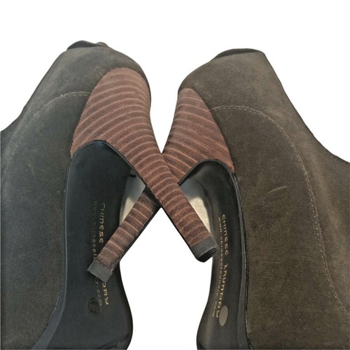 Chinese Laundry Lannie Schuhe 9,5 olivgrün Wildleder Oma Stiefel Stilettoabsatz zum Binden - Bild 7 von 10