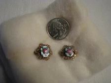 Pair of Lovely Vintage Handpainted Floral Enamel Filigree Pins
