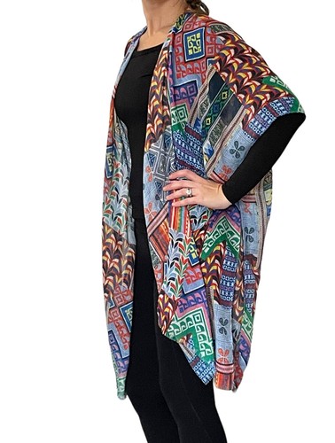 Echo New York Multicolor Pattern Wrap Swim Cover-Up Shawl Poncho One Size - Picture 3 of 14