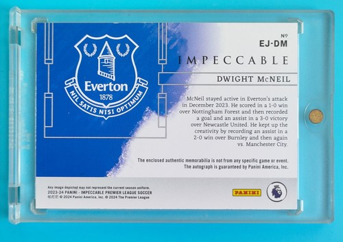 2023-24 Impeccable EVERTON Dwight McNeil ELEGANCE Patch Auto 1/1 - Picture 2 of 2