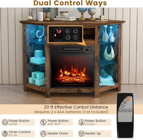 Electric Fireplace Corner TV Stand for TVs up to 50", LED light console table - Picture 31 of 50