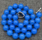 Necklace 36" Tibetan Silver Love Clasps Genuine Natural 12mm Blue Jade Jade