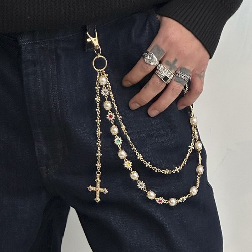 Para Hombres Cleanfit Perla Cruz Cartera Cadena Llavero Jeans Pantalones Cadena Y2K Bolso Cadena - Imagen 16 de 19