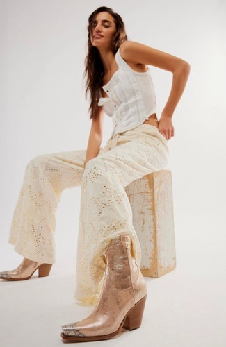 Free People Brayden Western Boot Pewter Tip Champagne Metallic 38/8 NEW - Picture 3 of 10