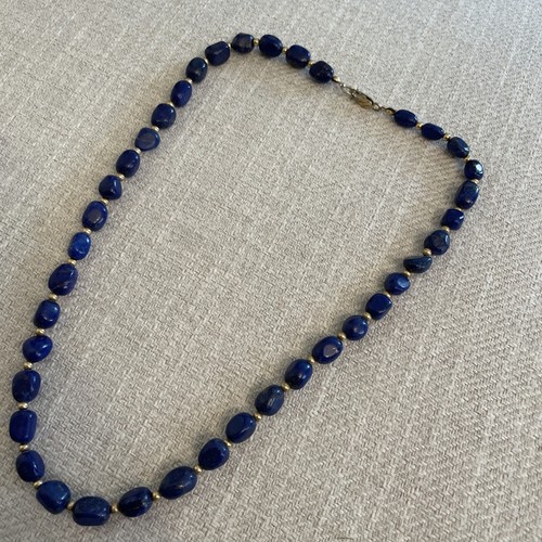 Vintage Blue Lapis Bead 14k Gold Filled Spacer Bead Necklace Boho Classic 19” - 第 3/9 張圖片