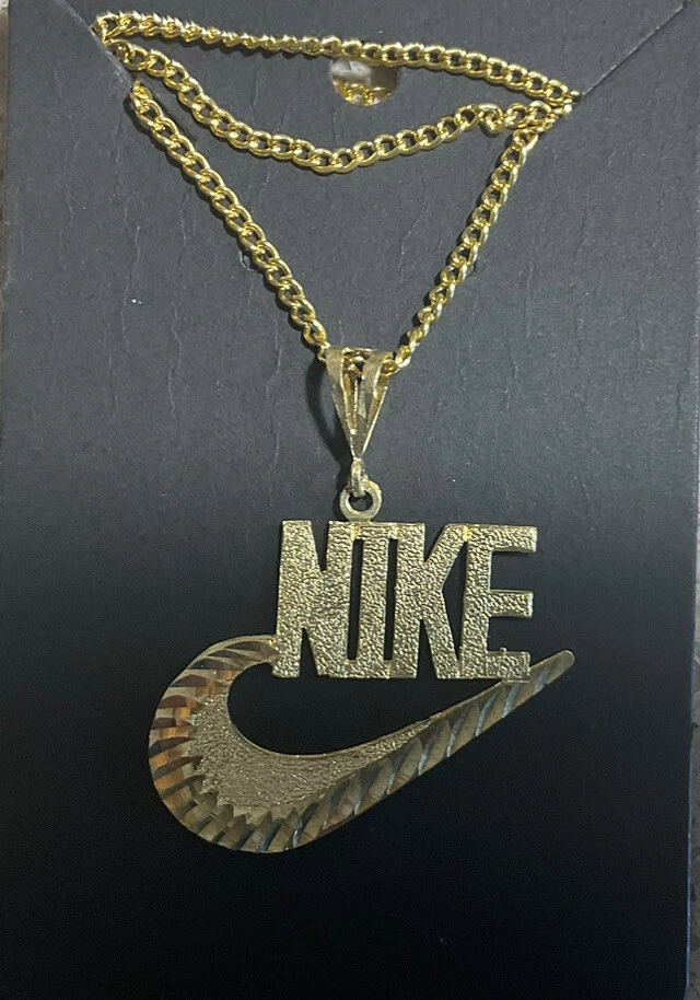 Nike Swoosh Logo Pendant with 18 Figaro Chain in 14k Yellow Gold