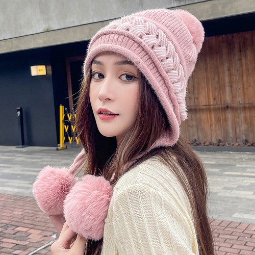 Lady Winter Woolen Hat Pom Pom Ball Warm Autumn Knitted Outdoor Bonnet Hats Cute - Picture 8 of 16