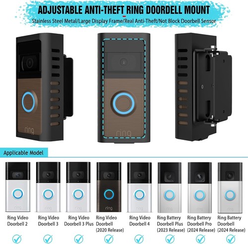 Adjustable Anti-Theft Doorbell Mount for Ring Video Doorbells - 45-135° Angle - Picture 4 of 10