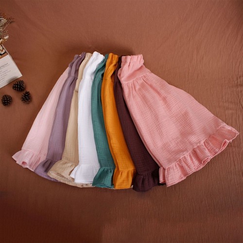 Toddler Baby and Little Girls Soft Cotton Gauze Wide Leg Ruffled Pants Trousers - Picture 15 of 39