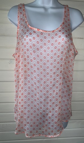 OLD NAVY Sz LARGE Sleeveless Top Orange Ivory Sun Dots Print Tank Blouse EUC - Picture 3 of 8
