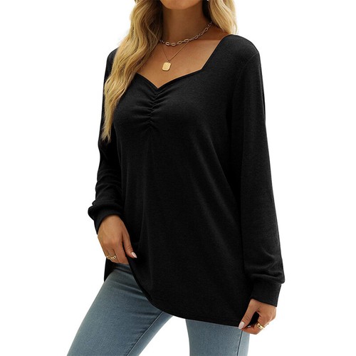 Ladies Fashion V Neck Pullover Women Loose Long Sleeve Work Tee Casual - Bild 10 von 19