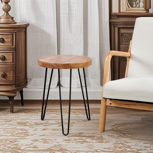 GREENAGE Rustic Old Elm Wood Round End Table Nightstand Sofa Side Table 20.5" H - Picture 8 of 19