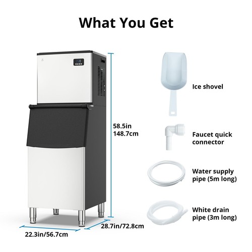350LBS/24H Commercial Ice Maker Cube Machine Undercounter 200LBS Storage Bin - Picture 10 of 10