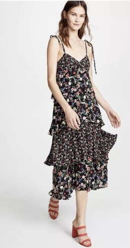 Club Monaco Black Floral Dress Suukyi Tiered Romantic Fairy Boho Festival 10 M - Picture 3 of 9