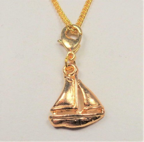 BEACH FASHION NAUTICAL SAILING SAILBOAT GOLD TONE RHODIUM PENDANT NECKLACE - Picture 3 of 5