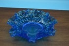 Fenton Art Glass Colonial Blue Thumbprint Round Crimped Bowl