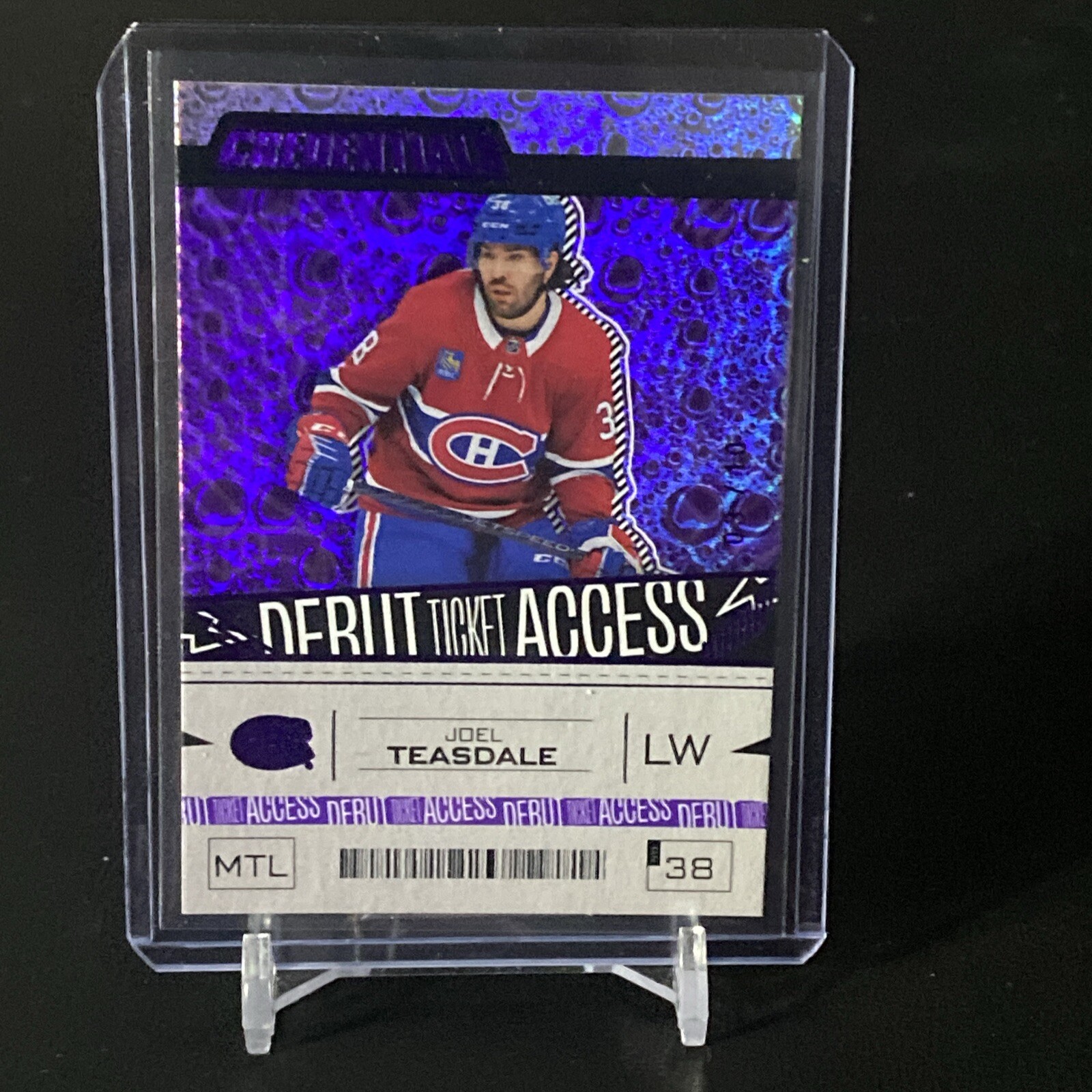 2023-24 UD CREDENTIALS DEBUT TICKET ROOKIE #114 JOEL TEASDALE /10 PURPLE HABS