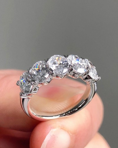 4Ct Round Cut Diamond Lab Created Women's Unique 5Stone Ring 14K White Gold Over - Picture 2 of 5