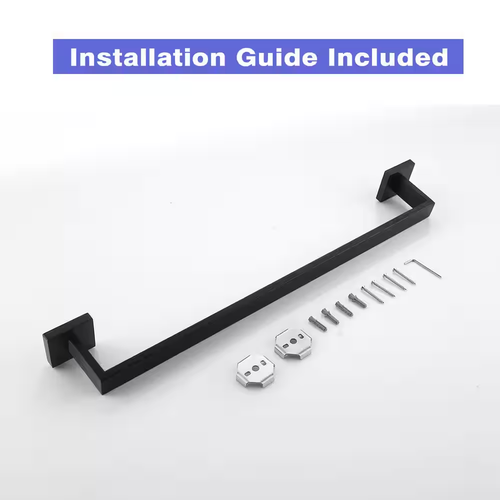 Bath 24 In. Wall Mounted Towel Bar Square Towel Rack Towel Holder in Matte Black - Picture 8 of 9