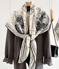 70% Cashmere 30% Silk Wrap Scarf planet Print Double Face Print Shawl 135X135cm