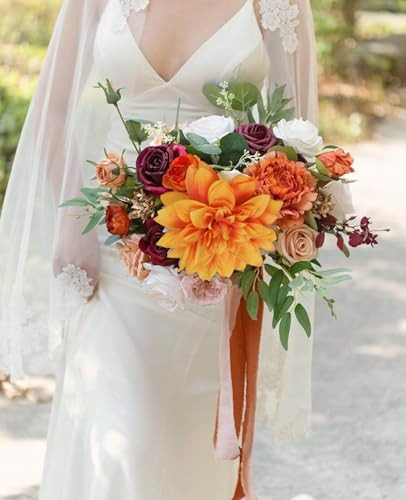 16PCS Dahlia Artificial Flowers 5.9'' Large Dahlia Faux Silk Flowers Bulk - Picture 6 of 8