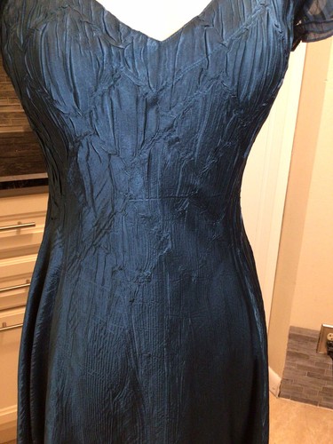 Komarov Midi-Kleid blau Crinkle-Struktur V-Ausschnitt Fit Flare Gr. S - Bild 5 von 10