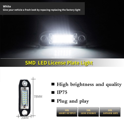 LED car license plate light 12V white light for Volvo S40 S60 S80 XC70 XC60 - Photo 4/12