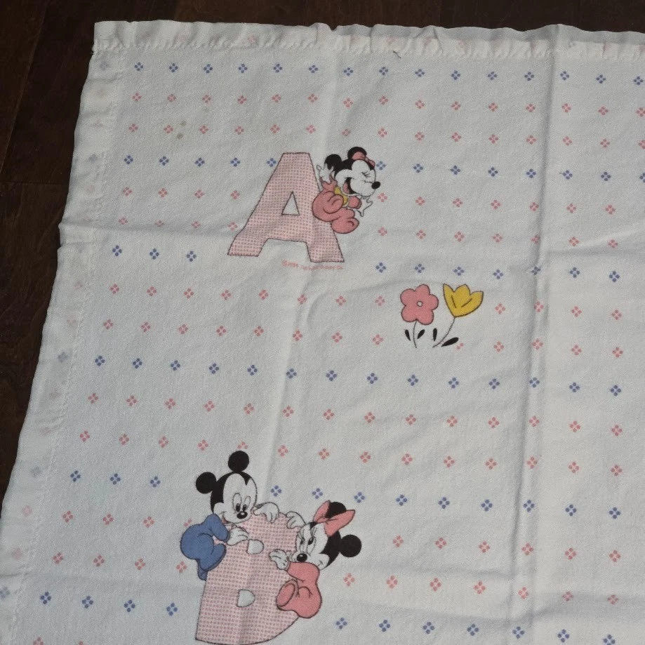 Disney Dundee Mickey Minnie ABC Manta Bebé Algodón Borde Satinado De Colección 1984 Foto 2 de 4
