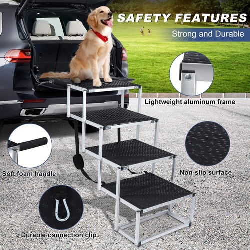 Extra Wide Dog Car Stairs for Large Dogs, Foldable Pet Steps Aluminum Dog Ram... - Picture 2 of 7