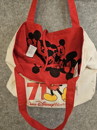 Disney World Parks 1971 Reversible Mickey Mouse Canvas Bag Tote Bag Red NEW - Picture 2 of 11