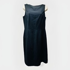 CHAPS Sz 10 Solid Black Sleeveless Shift Dress Boat Neck MISSING BELT • VG‼
