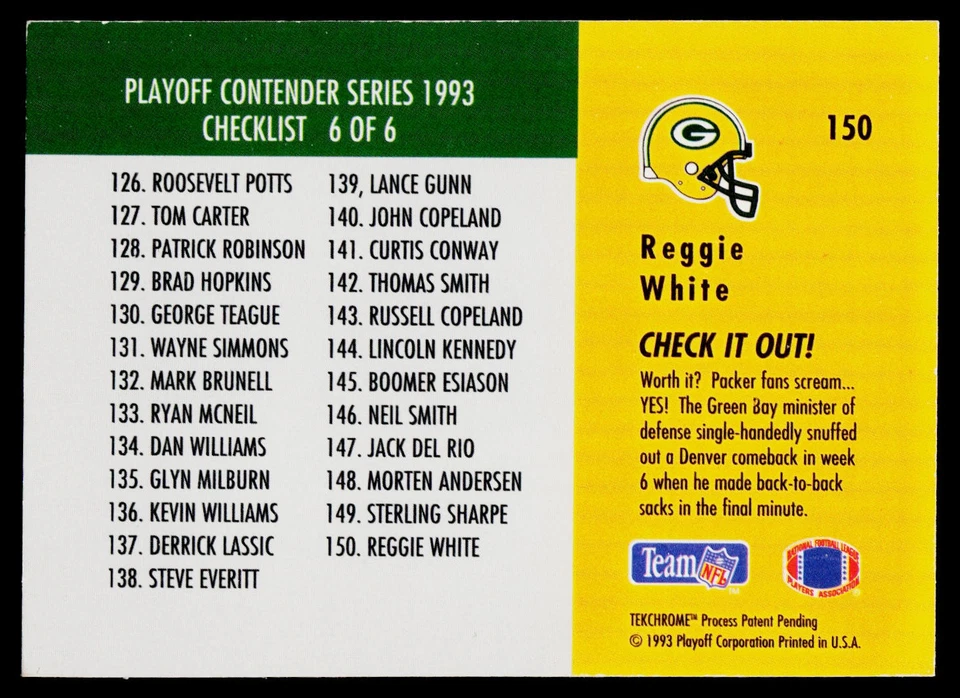 1993 Team NFL/Playoff Reggie White #150 Packers HOF - Image 2 of 2