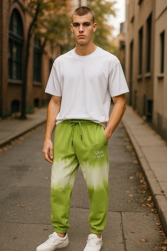 Vans Off The Wall Jogginghose Gr. M grün weiß Batik dick Fleece Sweatpants locker - Bild 2 von 9