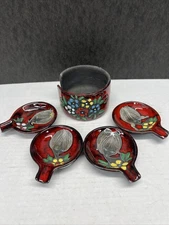 VTG MCM Melior Italy Pottery Vase enameled paint Ashtray Set WOMANS FACES